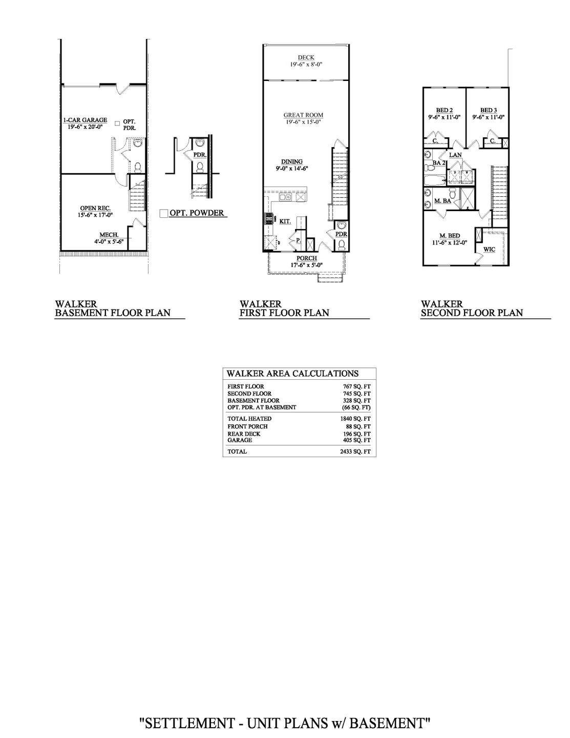 Simpsonville New Home Walker + Basement Floorplan